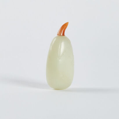 A Chines Qing Dynasty white jade snuff bottle in the form of fruits and vegetables