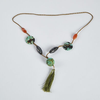 An Chinese agate and turquoise necklace