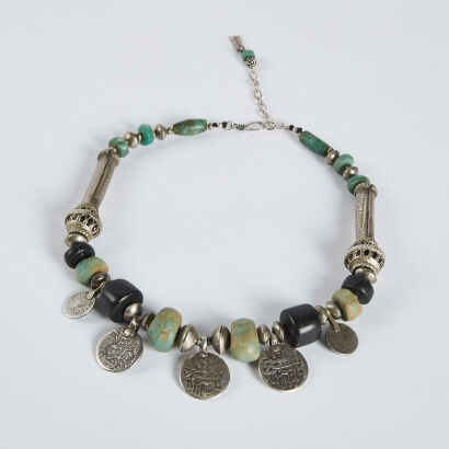 An old Asian jade bead silver necklace