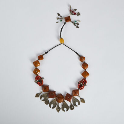 An old Asian beeswax Red Coral glass bead Necklace