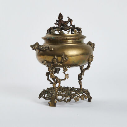 A Chinese Tripod Bronze Aroma Diffuser with Plum blossom patterns