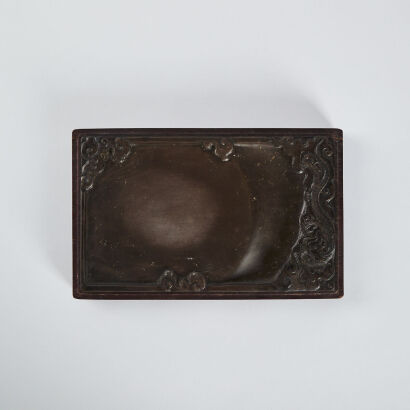 Chinese Late Qing Dynasty Inkstone with Dragon Pattern (Original Wooden Box)