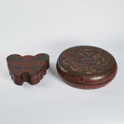 Chinese Qing Dynasty red lacquer and gilt pattern cover box 2 pcs