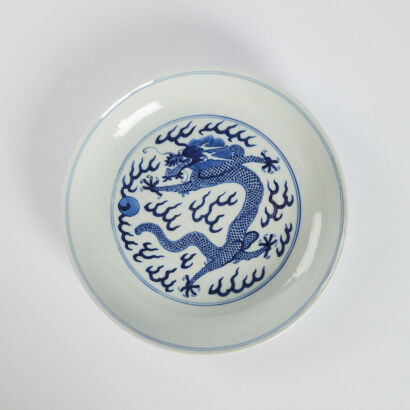 A Chinese Qing Dynasty Blue and White 'dragon' Plate(Guangxu Mark)