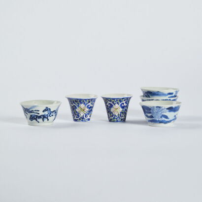 Chinese Qing Dynasty Blue and White Small Cup x4 Blue color small cup x2 (kangqi mark) (Guangxu mark)