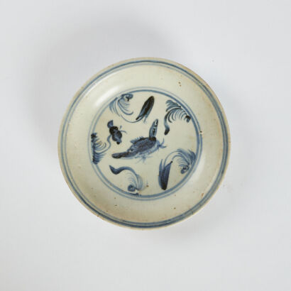 A Chinese Ming Dynasty Blue and White Dish with water grass tortoise pattern