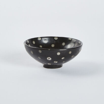 A Chinese black-glazed white-spotted tea bowl