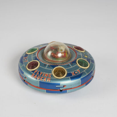 A Vintage Tm Tin Space Explorer Flying Saucer X-7 C.1950s