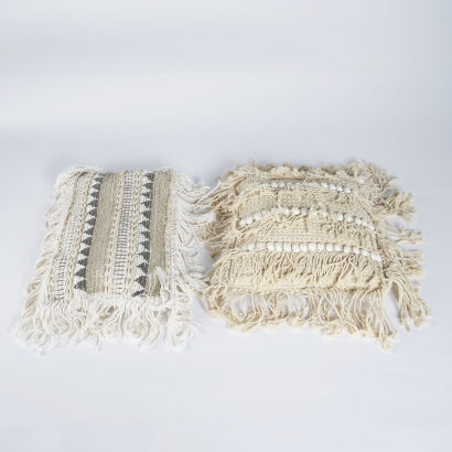 A Pair Of Handmade Bali Cushions Covers With Shell Embellishments