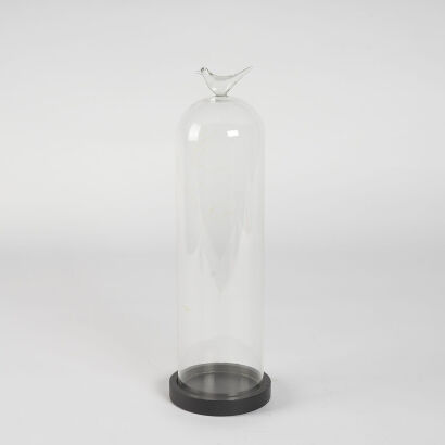 A Tall Glass Dome With A Bird