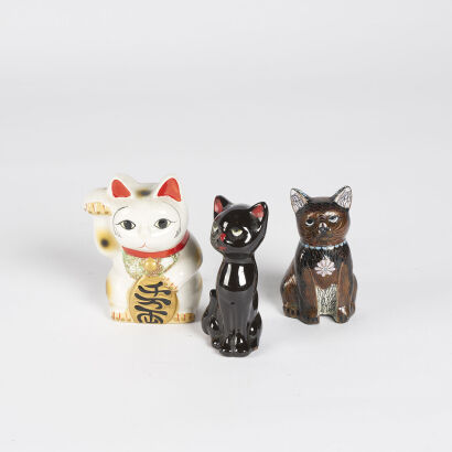 A Trio Of Feline Ceramic Figures