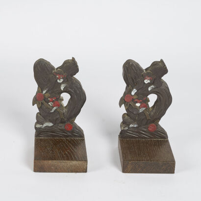 A Pair Of Carved Monkey Bookends