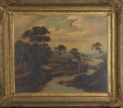 J WILLIAMS painting C1880s Pastoral landscape