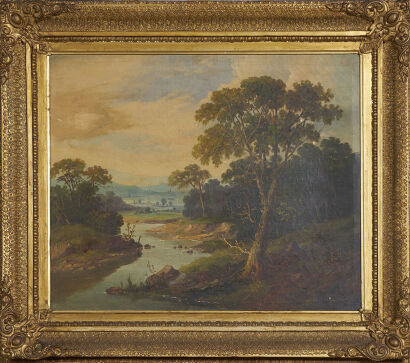 J WILLIAMS painting C1880s Pastoral landscape