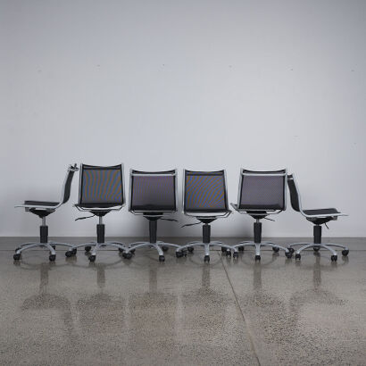An Set Of Six Italian Design Chairs On Castors