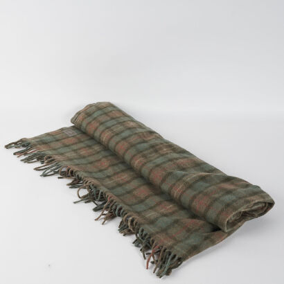 A Green Recycled Wool Plaid Travel Rug