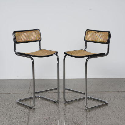A Pair Of Marcel Breuer Cesca Style Bar Stools