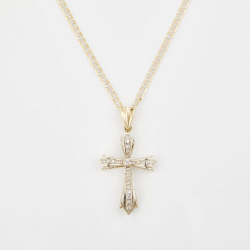 14ct Yellow Gold, .66ct Diamond Cross on a 10ct Yellow Gold, 60cm Chain