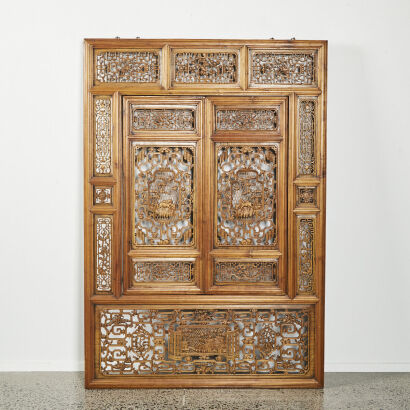 A Chinese Qing Dynasty Old Wood Carving Window Frame