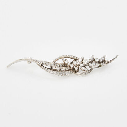 18ct White Gold, 67 mm, Vintage, 1.00ct Diamond Spray Brooch
