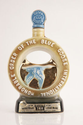 (1) Jim Beam Bourbon Whiskey Regal China Decanter International Honorable Order of the Blue Goose 4/5 quart 86 proof 100 months