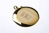 A gold vesta case, plain polished, circular form. 9ct yellow gold. Weight 17.30 grams. Diameter 47mm. Birmingham hallmarks, 1850. Makers mark D&E.&nbsp;