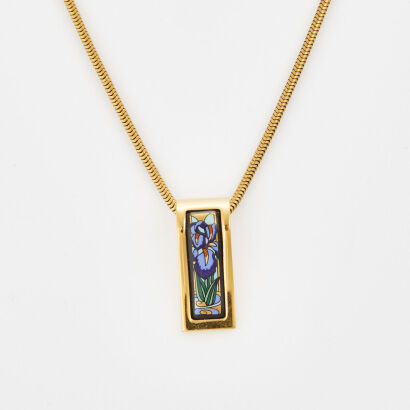 Frey Wille, Claude Monet, Iris, Enamel Gold Plated Pendant and Chain