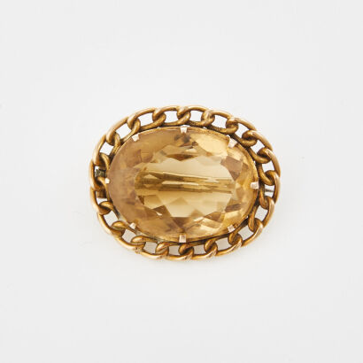 9ct Yellow Gold, Vintage ,17.00ct Citrine Brooch