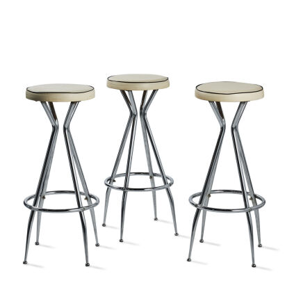 Three Cream Vinyl and Chrome Bar Stools