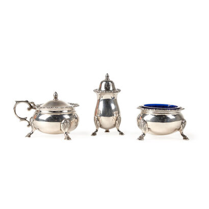 A Sterling Silver Salt, Pepper & Mustard Set