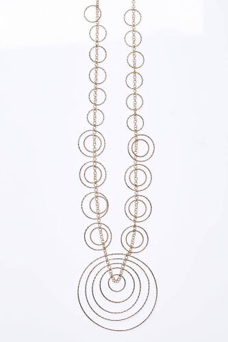 A gold necklace, a series of chain linked concentric facetted rings 14ct yellow gold. Length 460mm. Weight 13.5 grams.