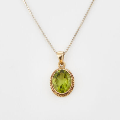 9ct Yellow Gold, 2.08ct Peridot Pendant and Silver Chain