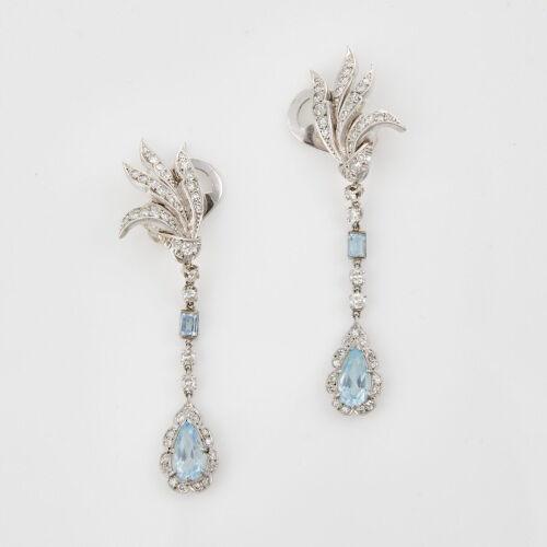 14ct White Gold, Vintage, Day and Night, Blue Topaz and Diamond Earrings
