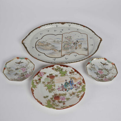 A Set Of Four Japanese Kutani Plates And Dishes