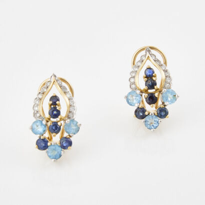 18ct Yellow/White Gold, Sapphire, Topaz and Diamond Earrings