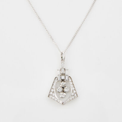 9ct White Gold, .70ct Diamond Pendant on a 14ct White Gold Chain