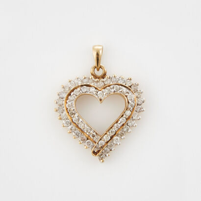 10ct Yellow Gold, .50ct Diamond set Heart Shaped Pendant