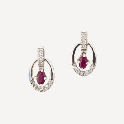 9ct White Gold, .30ct Ruby and .15ct Diamond Earrings