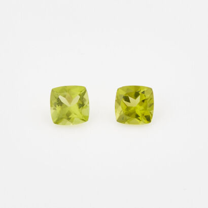 Loose, 4.74ct Matched Pair of Cushion cut Peridots