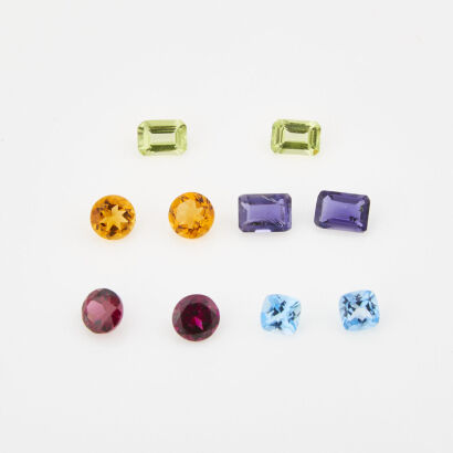 Collection of Peridot, Iolite, Garnet Rhodolite Topaz and Citrine Gemstones