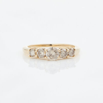 14ct Yellow Gold, .92ct Five Stone Cognac Diamond Ring