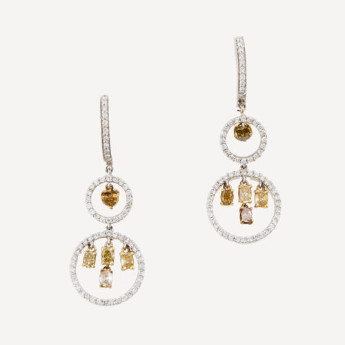 18ct Yellow/White Gold, .65ct Fancy Light Yellow Diamond Drop Earrings