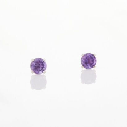 14ct White Gold, Round cut Amethyst Stud Earrings