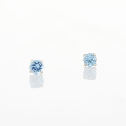 14ct White Gold, Round cut Blue Topaz Stud Earrings