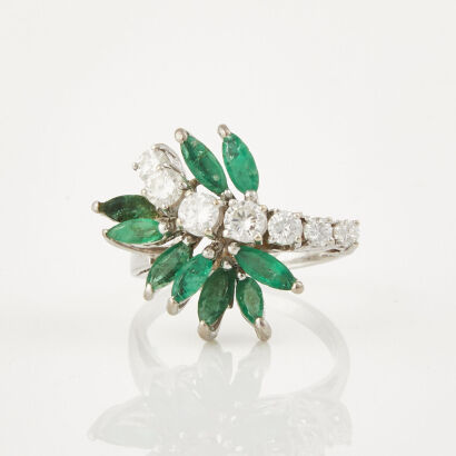 18ct White Gold, .50ct Diamond and .90ct Emerald Cluster Ring