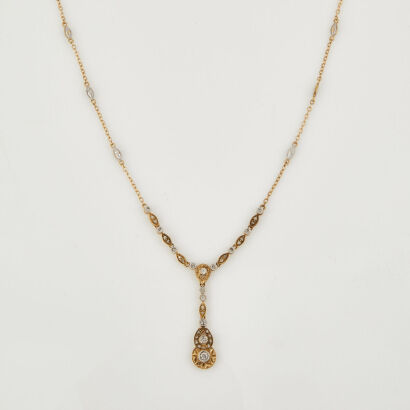 14ct Yellow Gold, Fancy Shaped Link .50ct Diamond Necklace