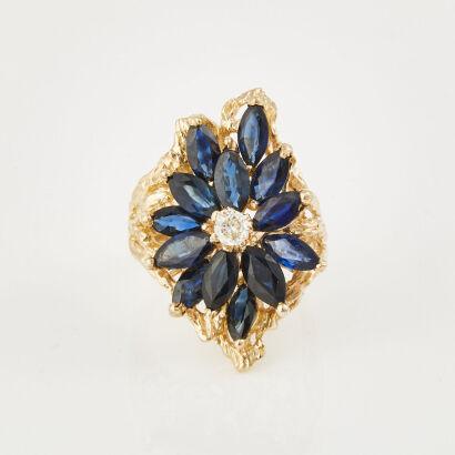 14ct Yellow Gold, 4.50ct Sapphire and .15ct Diamond Ring