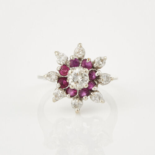 14ct White Gold, .65ct Ruby and .90ct Diamond Ring