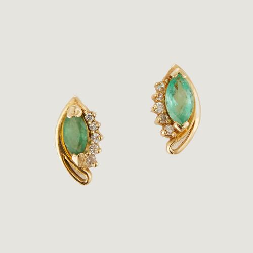 18ct Yellow Gold, .90ct Emerald and .10ct Diamond Earrings