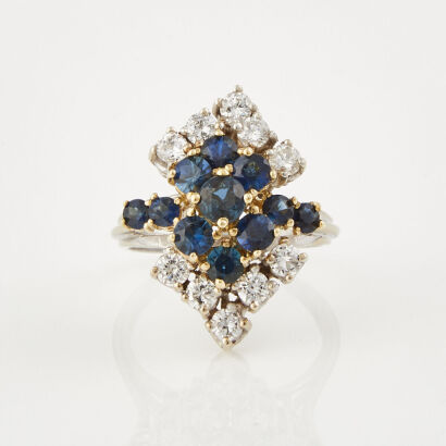 14ct Yellow and White Gold, 1.50ct Sapphire and .65ct Diamond Ring